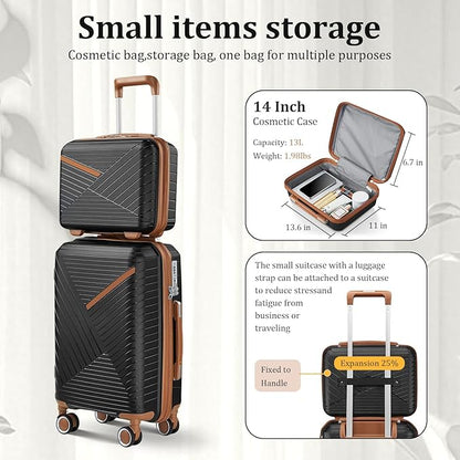 4-Piece Expandable Hardshell Luggage Set with TSA Lock (14/20/24/28) - Lightweight PP Suitcases, 360° Silent Spinner Wheels and Durable 100LB Handle for Air Travel (D# Black)