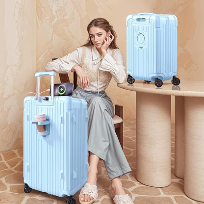 Krute Carry on Luggage 20 Inch Suitcases with Spinner Wheels Hardside Luggages Cup Holder Carry Suitcase USB Charger Port PC+ABS with TSA Lock