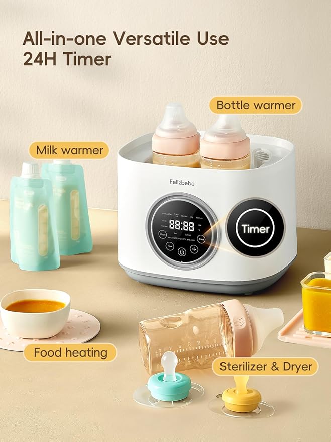 Bottle Sterilizer and Dryer, Felizbebe Large Capacity Steam Baby Bottle Sterilizer, Esterilizador de Biberones, Sterilizer for Bottles, Pacifiers, Pump Parts, Touch Screen & Auto-Off