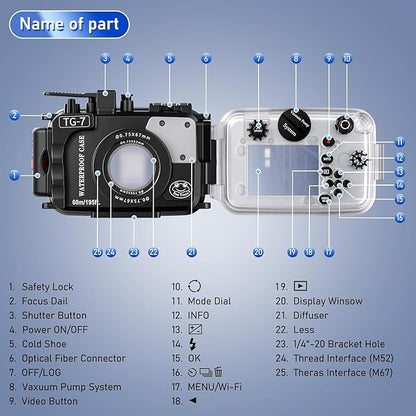 Sea frogs Camera Housing Compatible with Olympus TG-7, with Wide-Angle Lens and Red Filter, Waterproof IPX8 Rated, 60m/197ft Depth Protection Underwater Camera Case (White)