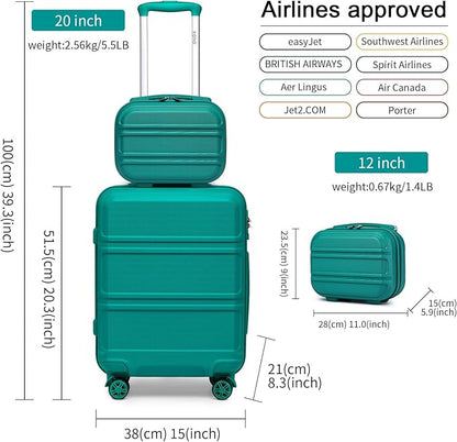 Kono Carry On Luggage Set Airline Approved Lightweight PC+ABS Carry On Suitcase with TSA Lock Spinner Wheels Durable Luggage Hardside Turquoise