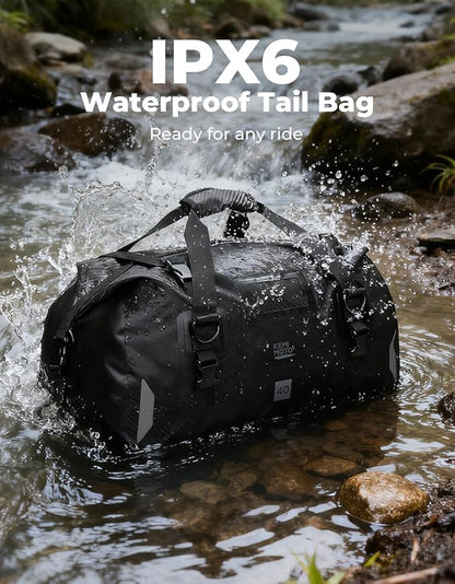 KEMIMOTO Waterproof Motorcycle Dry Bag – Duffle Tail Bag Soft Luggage, 40L/65L Large Capacity with 4 Quick-Release Straps, Dustproof for Touring, Adventure, Motorcycling & Camping