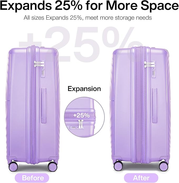 LARVENDER Carry On Luggage 22x14x9 Airline Approved, Expandable PP 20 inch Carry On Suitcases with Wheels, Lightweight Luggage Sets 3 Pieces for Women(LAVENDER/20/BP/TB)