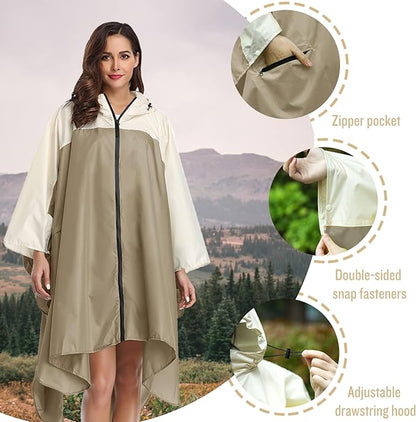 SaphiRose Unisex Rain Poncho Waterproof Raincoat Hooded for Adults Women with Pockets