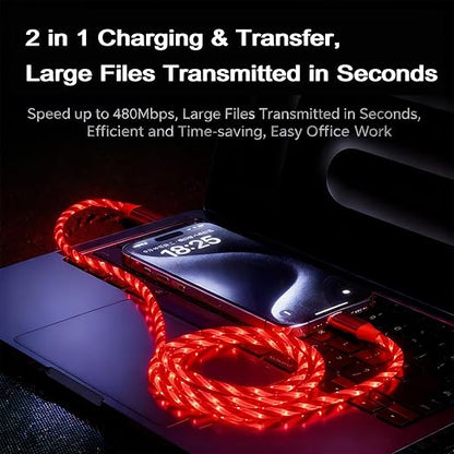 USB Cable PD Fast Charger Lighted Up (USB A TO C Starry RED)Mobile Phone Data Cable, Charging Cable, Supports Data Transfer, 39-inch, TPE Material, Compatible with Almost All Type-C Devices.