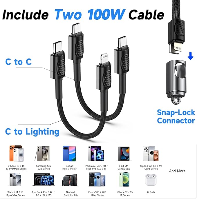 USB C Charger for iPhone 16/15 Charger Fast Charging,GaN Keychain Design Fast Wall Charger Block with USB C to C & C to Lightning Cable, Christmas Gift for Men,Foldable and Compact for iPhone(Silvery)
