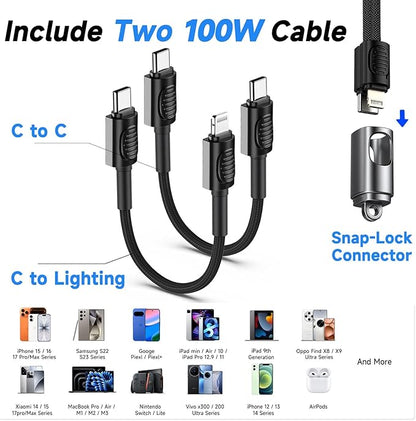 USB C Charger for iPhone 16/15 Charger Fast Charging,GaN Keychain Design Fast Wall Charger Block with USB C to C & C to Lightning Cable, Christmas Gift for Men,Foldable and Compact for iPhone(Silvery)