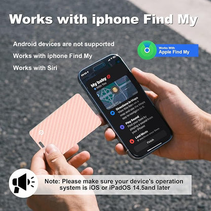 Wallet Tracker Card, Slim Rechargeable Bluetooth Item Locator, Smart Finder Compatible with Apple Find My for Wallet, Luggage, Passport, IP68 Waterproof (iOS Only) (Carbon Fiber Pink)