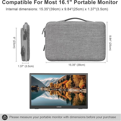 16.1/15.6 Inch Portable Monitor Case, 15.6 inch Laptop Protective Carrying Cover with PU Handle, Large Accessory Pocket and Water Resistant for Travel Monitor Bag Display Screen Sleeve, Gray