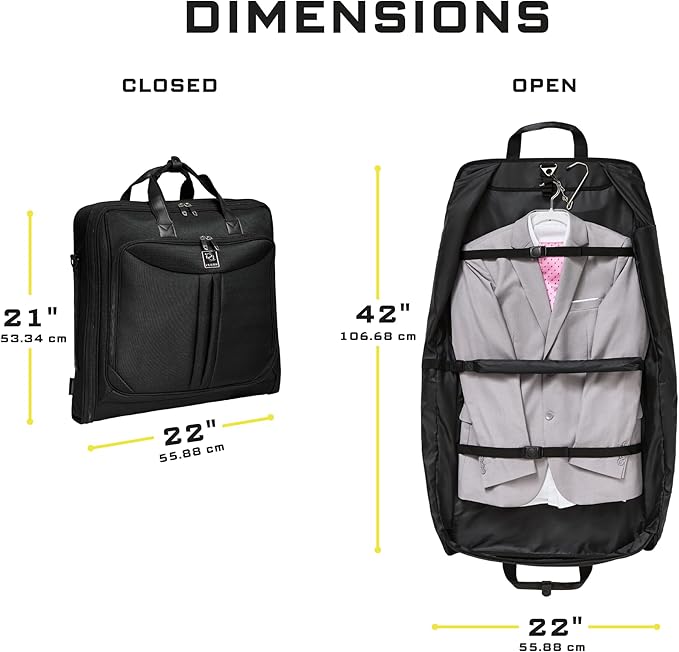 Premium Suit Garment Bag Carry On - Hangs 4 Suits - Travel & Business with Shoulder Strap and Laptop Compartment