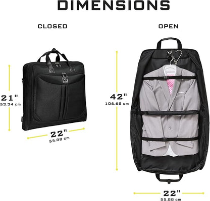 Premium Suit Garment Bag Carry On - Hangs 4 Suits - Travel & Business with Shoulder Strap and Laptop Compartment