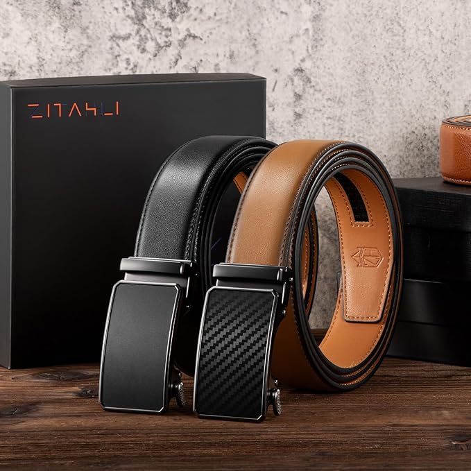 Zitahli Mens belt 2 Pack - Men Leather Belt Design for Work Business and Casual Golf Jeans-Men's Accessories Gifts for Men