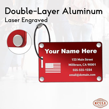 Personalized Metal Luggage Tags for Suitcases, Backpacks and Bags with Your Personalized Text (Red)