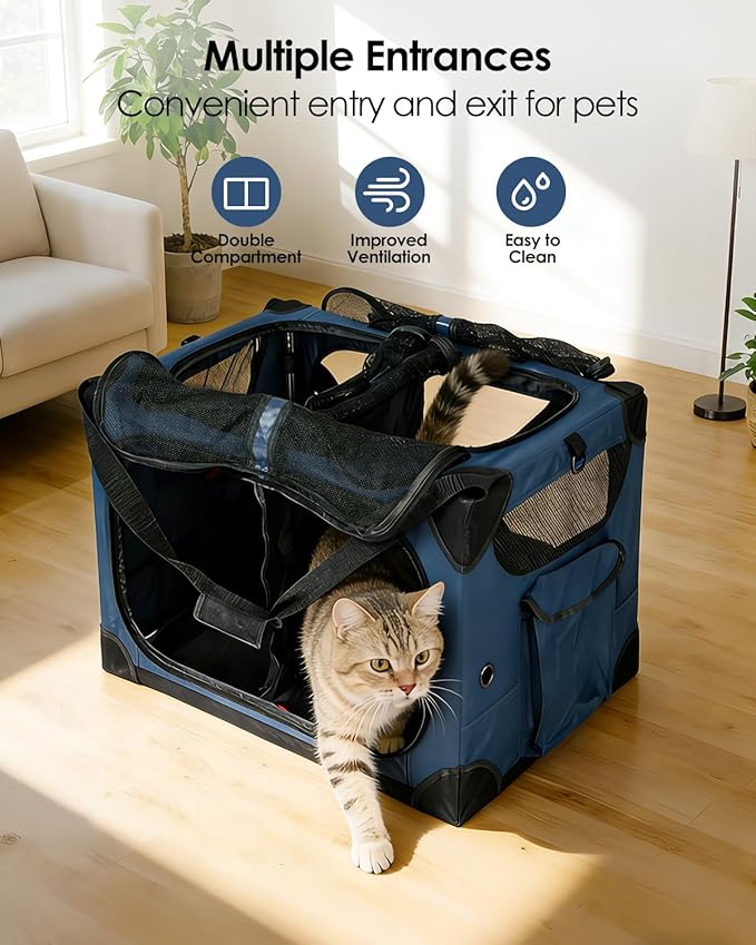 Extra Large Cat Carrier for 2 Cats, XL with Removable Divider, Foldable Soft-Sided Pet Carrier with Storage Tote, Portable Travel Crate for Large Cats, for Car & Home Use, 24" x 17" x 17"