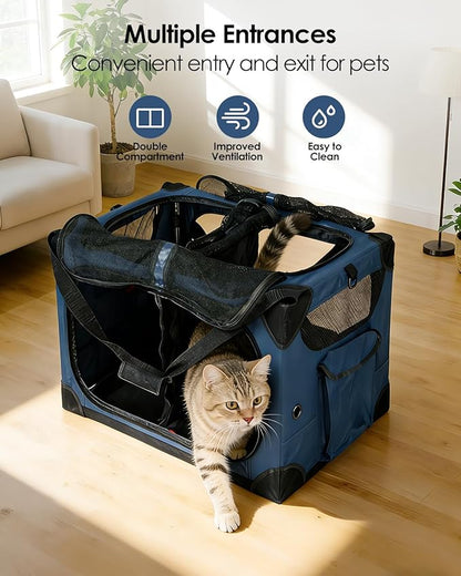 Extra Large Cat Carrier for 2 Cats, XL with Removable Divider, Foldable Soft-Sided Pet Carrier with Storage Tote, Portable Travel Crate for Large Cats, for Car & Home Use, 24" x 17" x 17"