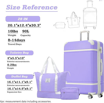 Merax Luggage Set,28 IN Hardside Suitcase with Duffel Bags,3 Piece Expandable Luggage with Spinner Wheels, Vintage Luggage with TSA Lock Lightweight,(Purple)
