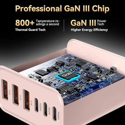 USB C Fast Charger Block, iPhone Charger Fast Charging Blocks 65W Multi Port Charger 6-Ports PD & QC Charging Cube Brick Power Adapter Type C Wall Chargers for iPhone 17/16/15/14/13/12 Pro Max, iPad
