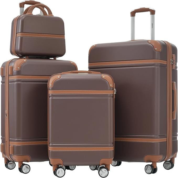 Merax Luggage Set, 3 Piece Luggage with Cosmetic Case, Vintage Hardcase Suitcase with Wheels, Expandable Luggage Airline Approved(Brown,20"+24"+28")