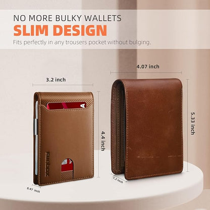 RUNBOX Money Clip Wallets for Men,Slim Leather Mens Bifold Wallet,RFID Blocking Front Pocket Wallet,Thin Credit Card Holder with Gift Box