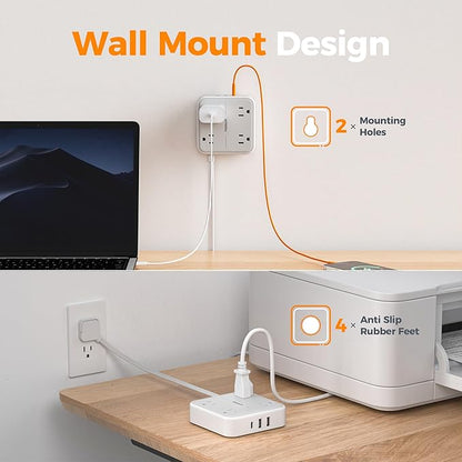 TESSAN Surge Protector Power Strip, 1 Ft Ring Pull Short Extension Cord with Multiple Outlets, 3 USB (1 USB C) 4 Outlets, 900J Surge Protection, Desktop Charging Station for Home, Office, Dorm Room