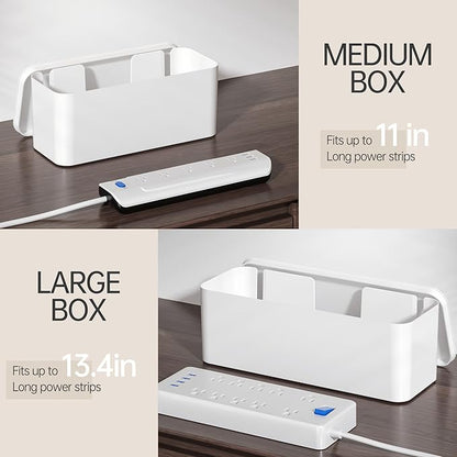 YECAYE 2 Pack Cable Management Box, Pet Friendly Cord Organizer Box for Home & Office, Child-Proof Cable and Power Strip Protector Box, Wire Hider and Cord Organizer for Desk, White