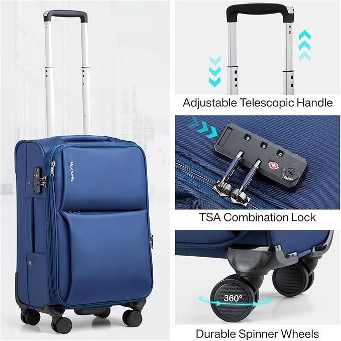 Hanke 28 Inch Luggage Softside Expandable Suitcases with Spinner Wheels, Travel Checked Luggage for Women Men(Blue)