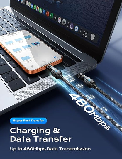 AUFU PD 60W USB C to USB C Cable 10ft(1Pack), Double 180° +360°Rotation/C to C Fast Charging/Type C to Type C Cable/10ft USB C Cable for 1Phone 17/16/15/Ma-Book/Pad Series, Samsung Galaxy Series