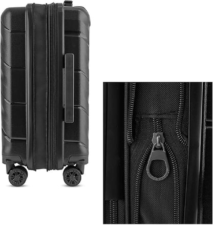 Karriage-Mate Expandable Hardside Carry-On Luggage Set, Suitcase with Eight Spinning Wheels, 20-Inch and Scratch-Resistant Surface (Black)