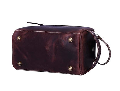 Leather Toiletry Bag for Men | Grooming Travel Kit | With Waterproof Lining | By Aaron Leather (Dark Brown)