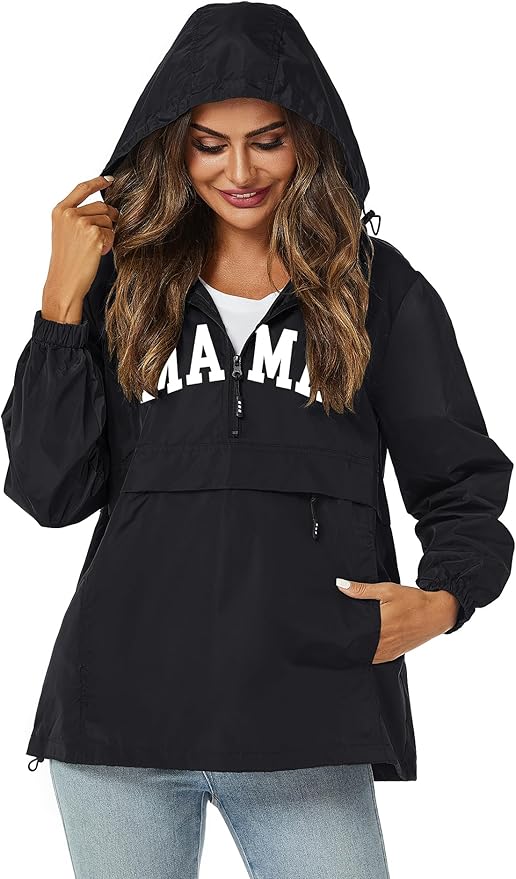 Avoogue Womens Rain Jacket with Hood,Pullover,Packable,Lightweight,Windbreaker,Waterproof,Breathable.