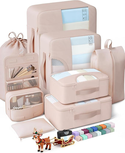 Veken 8 Set Packing Cubes, Gifts for Women Mom Her, Christmas Personalized Cruise Ship Travel Essentials Accessories for Beach Vacation, Suitcase Organizer Bags for Luggage with Hanging Toiletry Bag