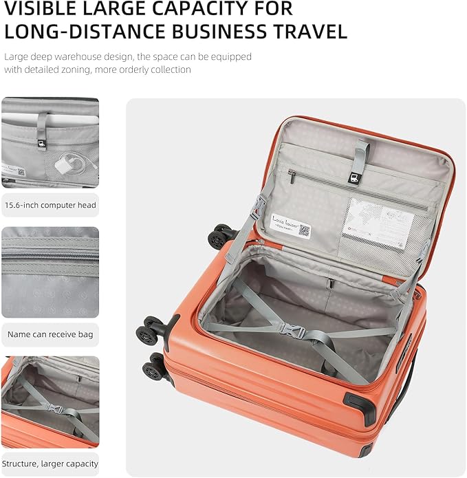 29 Inch Luggage, Top Opening Airline Approved ABS+PC Hard Shell Suitcases with Silent Wheels, TSA Lock,Front Pocket and Wet-dry Separated Six-piece Set (AD Orange, 29-Inch)