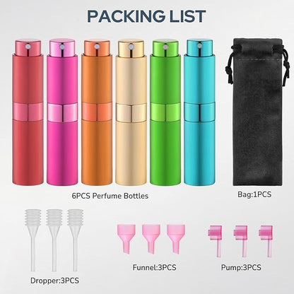 Travel Perfume Bottle Refillable - Cologne Spray Atomizer Mini - Small Travel Size Empty Sprayer for Refill Sample Container - Portable Fragrance Decant Dispenser for Women Men 8ml 6PCS Green