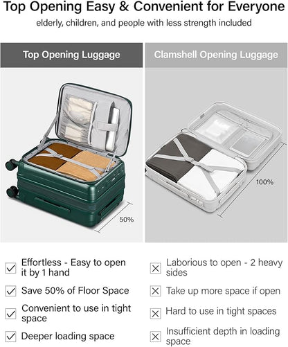Hanke 20 Inch Expandable Carry On Luggage Airline Approved Top Opening Hard Shell Suitcases with Wheels Lightweight Travel Luggage Carry On Suitcase for Woman Men-Blackish Green