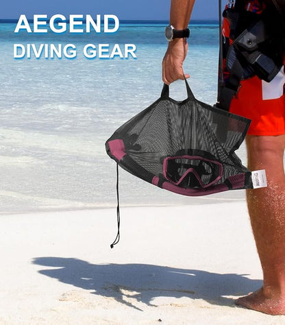 Aegend Snorkeling Gear for Adults Youth Kids, Dry Snorkel Set Panoramic View Enhanced Anti-Leak and Anti-Fog Technology, Adjustable Strap for Snorkeling Scuba Diving Swimming with Mesh Bag