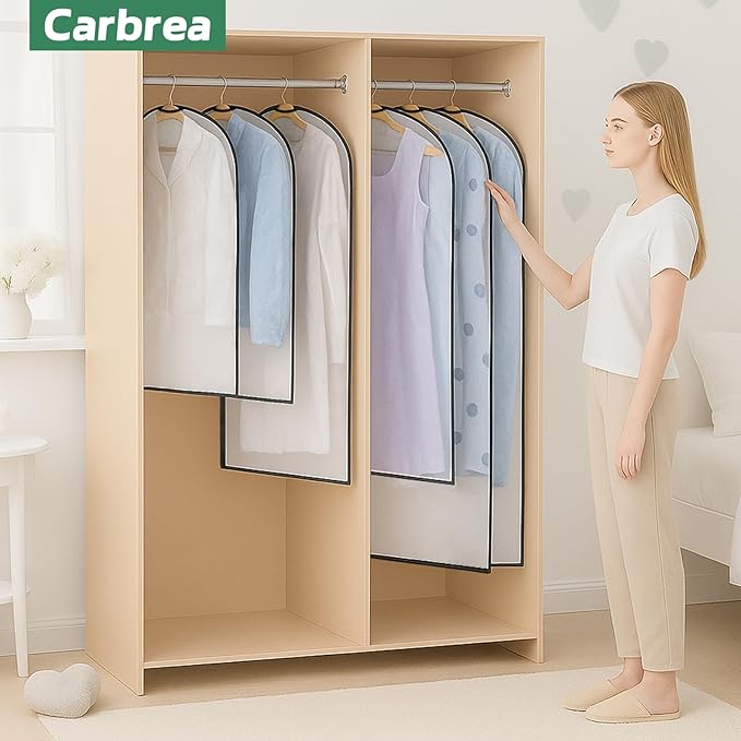 6 Pack Garment Bags for Hanging Clothes - Translucent Suit Bag for Closet Storage, Clothes Cover for Hanging Shirts, Dresses, Travel, Moving - Black