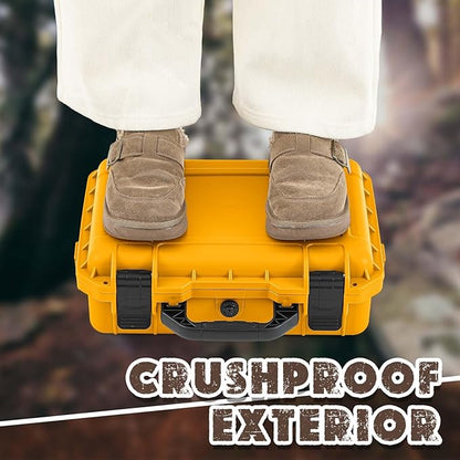1 Pcs 11.3 x 8.7 x 4.2 Inch Waterproof Hard Case with DIY Customizable Foam Insert Portable Protective Case with Knife for Camera Drones Equipments Tools Test Instruments (Yellow)