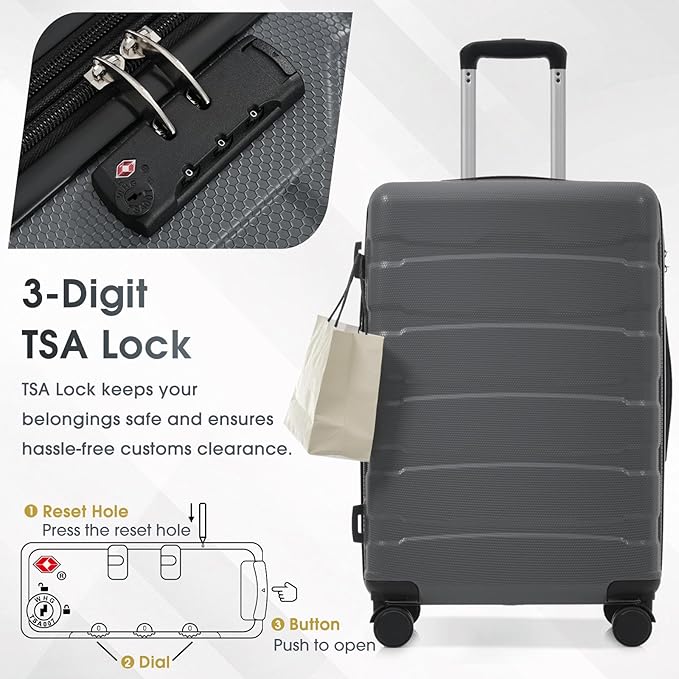 Hardshell Checked Luggage with Spinner Wheels, Expandable ABS Suitcase with TSA Lock, Travel Luggage with Telescopic Handle (Gray, 28 Inch)