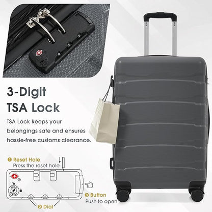 Hardshell Checked Luggage with Spinner Wheels, Expandable ABS Suitcase with TSA Lock, Travel Luggage with Telescopic Handle (Gray, 24 Inch)
