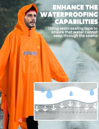 ANYOO Hooded Rain Poncho for Adults Waterproof Lightweight Rain Coat for Men Women Reusable Rain Jacket for Emergency Outdoor