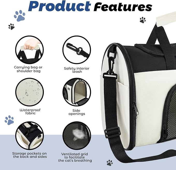 Zavothy TSA Airline Approved Soft-Sided Pet Carrier for Small to Medium Cats and Puppies, Up to 15 Lbs – Collapsible Travel Carrier for Dogs & Cats, White
