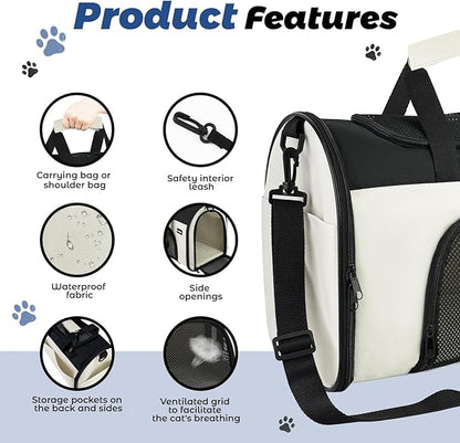Zavothy TSA Airline Approved Soft-Sided Pet Carrier for Small to Medium Cats and Puppies, Up to 15 Lbs – Collapsible Travel Carrier for Dogs & Cats, White