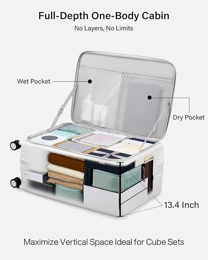 Hanke Hardside Expandable Large Checked Luggage, 28 Inch Top Opening Trunk Luggages with Spinner Wheels, All-PC Hard Shell Suitcase, Lightweight TSA Approved (Smoke White, 120L)
