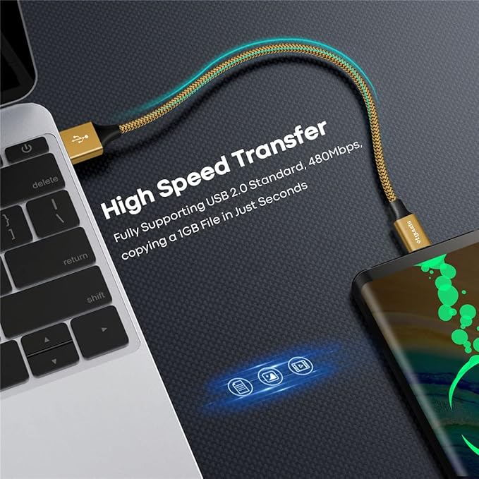 etguuds USB to USB C Cable 1ft, 2-Pack USB A to Type C Charger Cord Fast Charging for Samsung Galaxy A17 A16 A15 A26 A36 A56, S25 S24 S23 S22 S21 S20 S10 Note 20, for iPhone 17 16 15, Moto, Gold