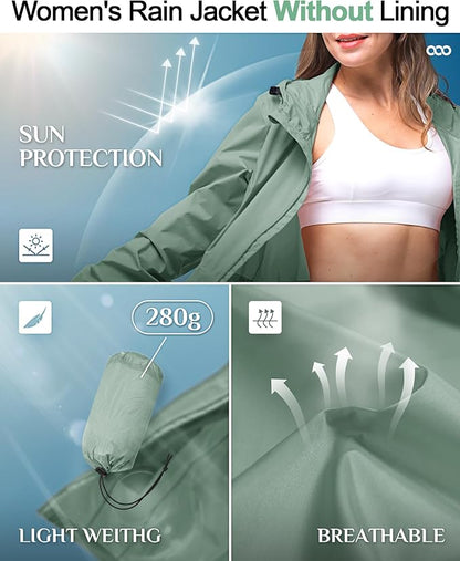 33,000ft Women's Waterproof Long Rain Coats Packable Rain Jacket with Hood Trench Coats Windbreaker