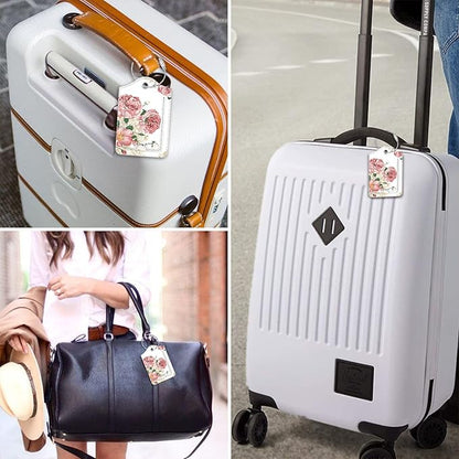Fintie Luggage Tags, Privacy Cover ID Label with Stainless Steel Loop and Address Card for Travel Bag Suitcase, Flower Festival (2 Piece)