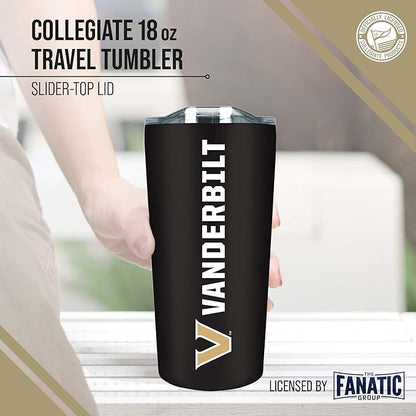 Campus Colors NCAA Stainless Steel Tumbler perfect for Gameday - 18 oz - Double Walled - Keeps Drinks Perfectly Insulated (Vanderbilt Commodores - Black)