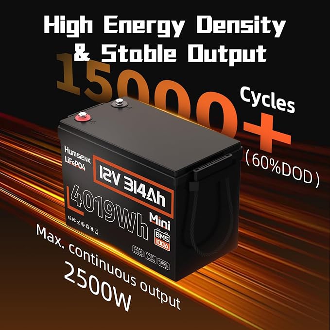 48V 314Ah (4 Pack 12V 314Ah) LiFePO4 Lithium Battery Max. 4019Wh Energy, 15000+ Deep Cycles,200A BMS with Bluetooth, Lithium Iron Phosphate Rechargeable Battery Great for RV, Marine and Off Grid
