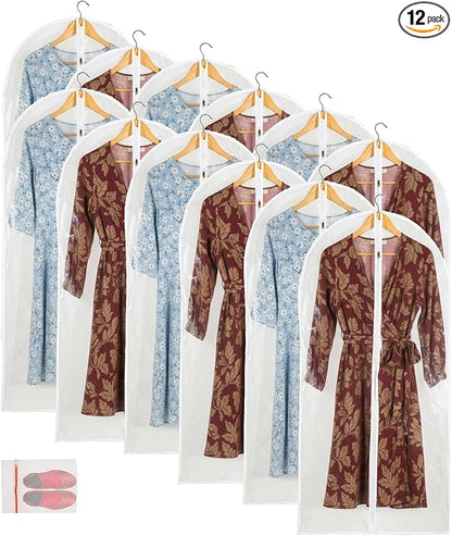 Clear Garment Bag Long Garment Bags for Gowns, Vinyl Dress Bags for Closet Storage, Coat Covers for Closet With Zipper Plastic Garment Bags for Hanging Clothes Long Dress - 24'' X 48''/12 Pack