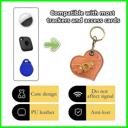 Initial Letter Leather Alphabet Keychain Holder Case Compatible with AirTag,Cute Protective Air Tag Cover with Bronze Keyring,Anti-Scratch Finder GPS Tracker Case for Pets Keys Wallet Luggage(D)